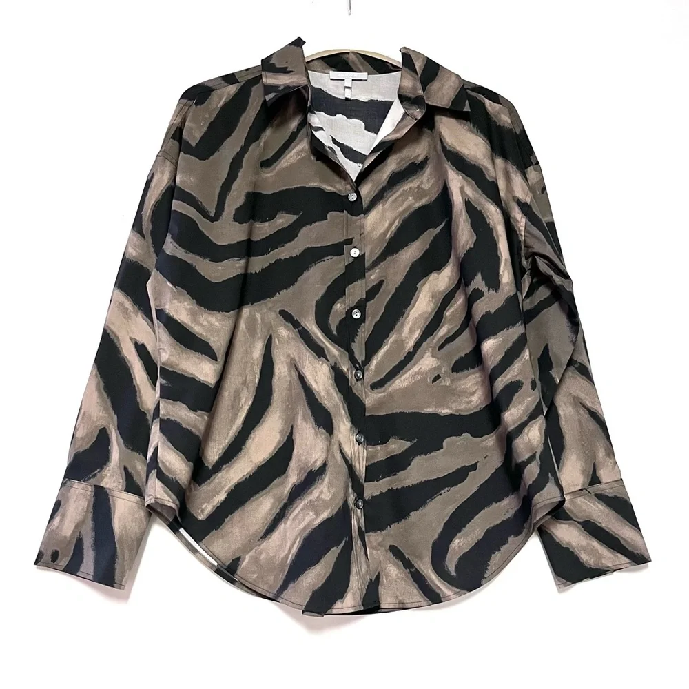 Hinson Wu Women’s Larissa Long Sleeve Abstract Zebra Shirt Size Medium Oversized - Picture 2 of 12